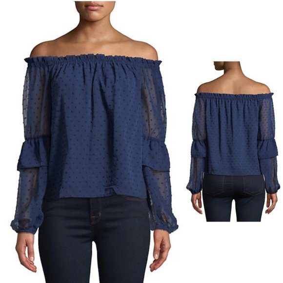Buffalo David Bitton Tops - Buffalo David Bitton Off-The-Shoulder Puff-Sleeve Top, Size Large